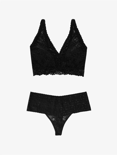 High Waist Thong + Curvy Lace Bralette - Liquorice Therapy