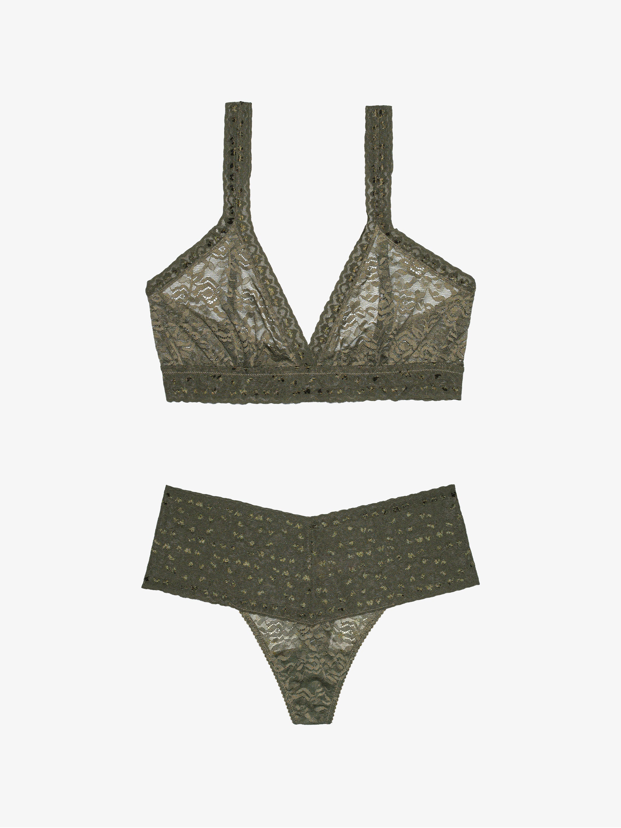 High Waist Thong + Lace Bralette - Forest Muse