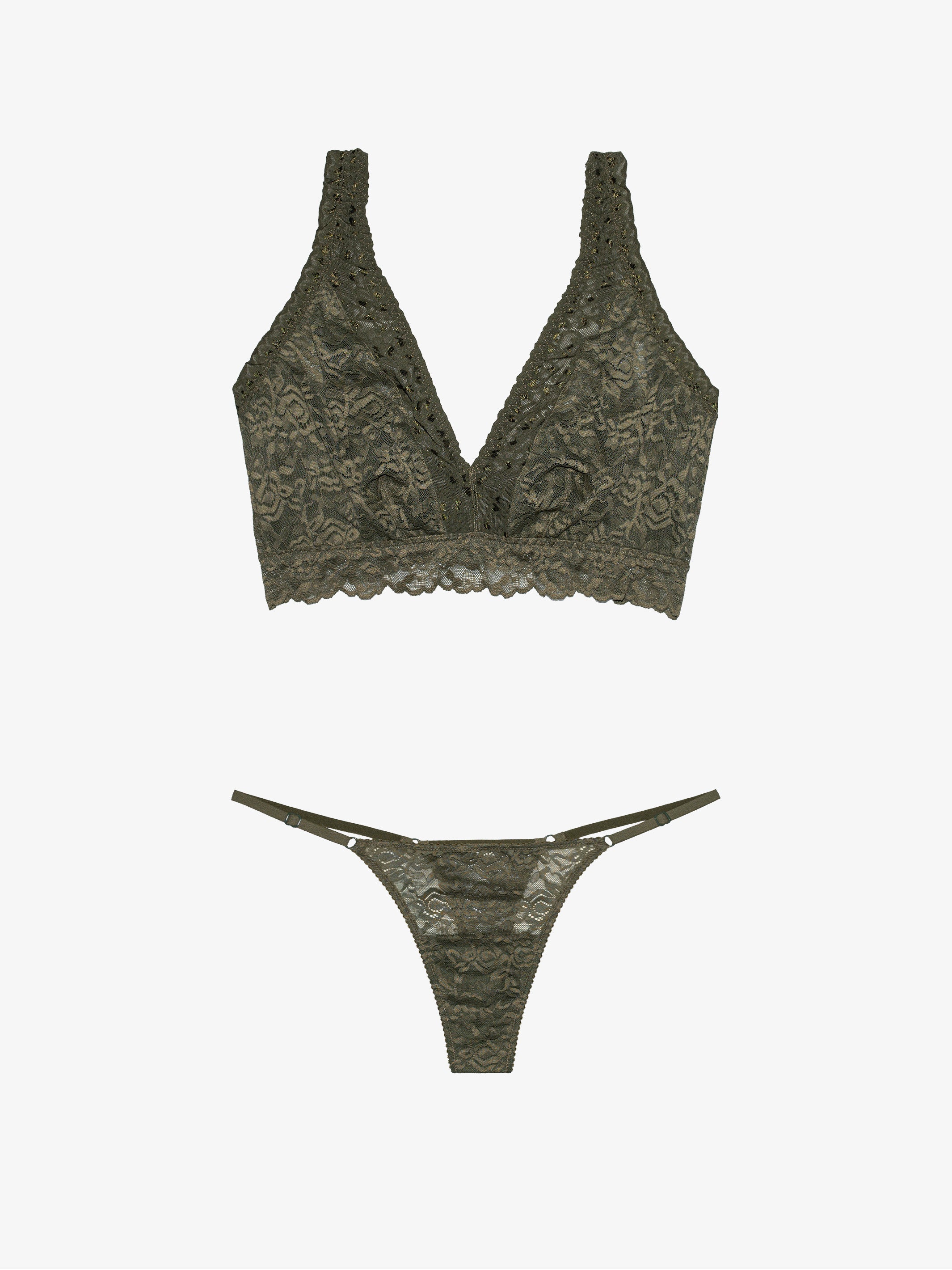 G String + Curvy Lace Bralette - Forest Muse