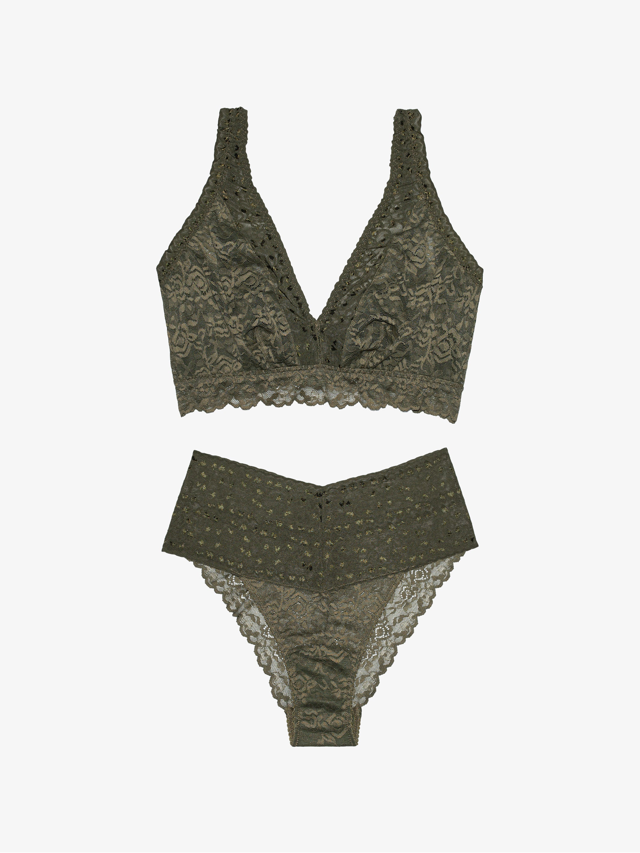 High Waist Brazilian + Curvy Lace Bralette - Forest Muse
