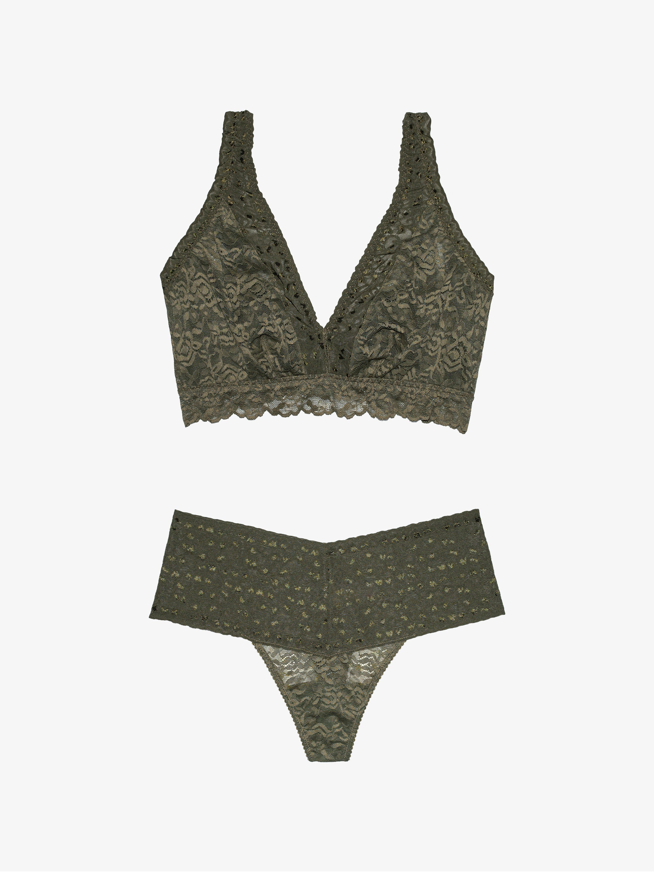 High Waist Thong + Curvy Lace Bralette - Forest Muse