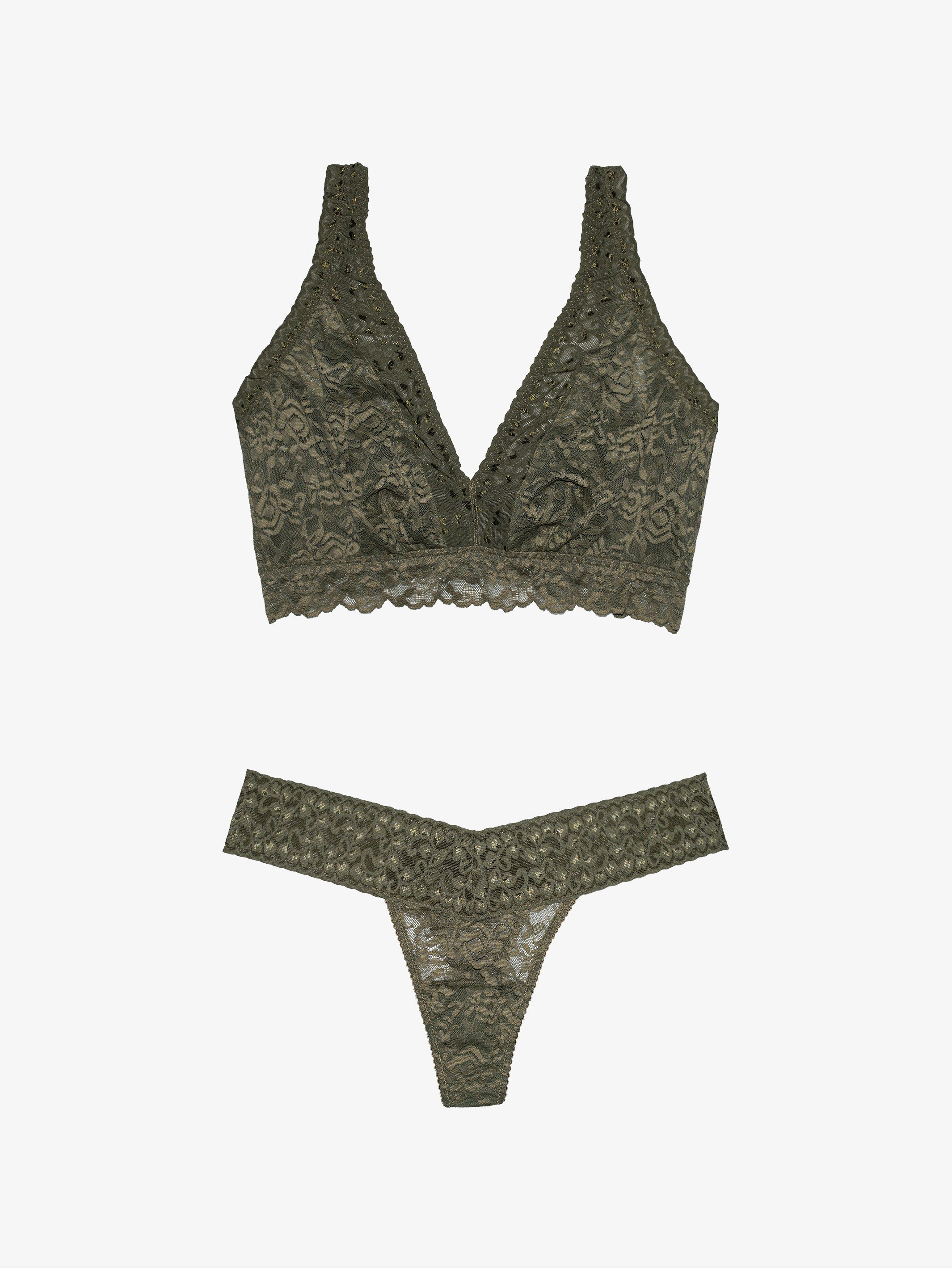 Lace Thong + Curvy Lace Bralette - Forest Muse