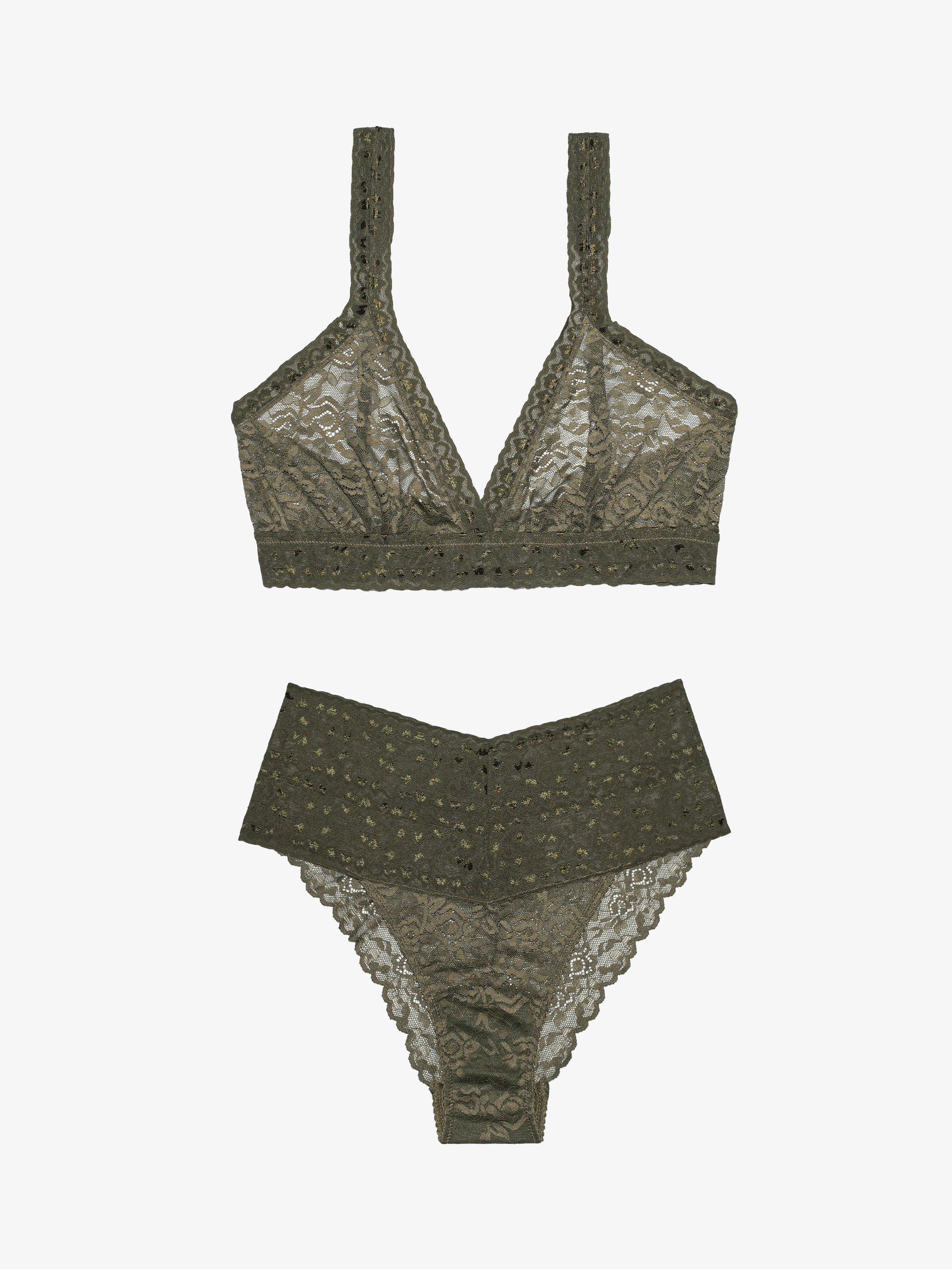 High Waist Brazilian + Lace Bralette - Forest Muse