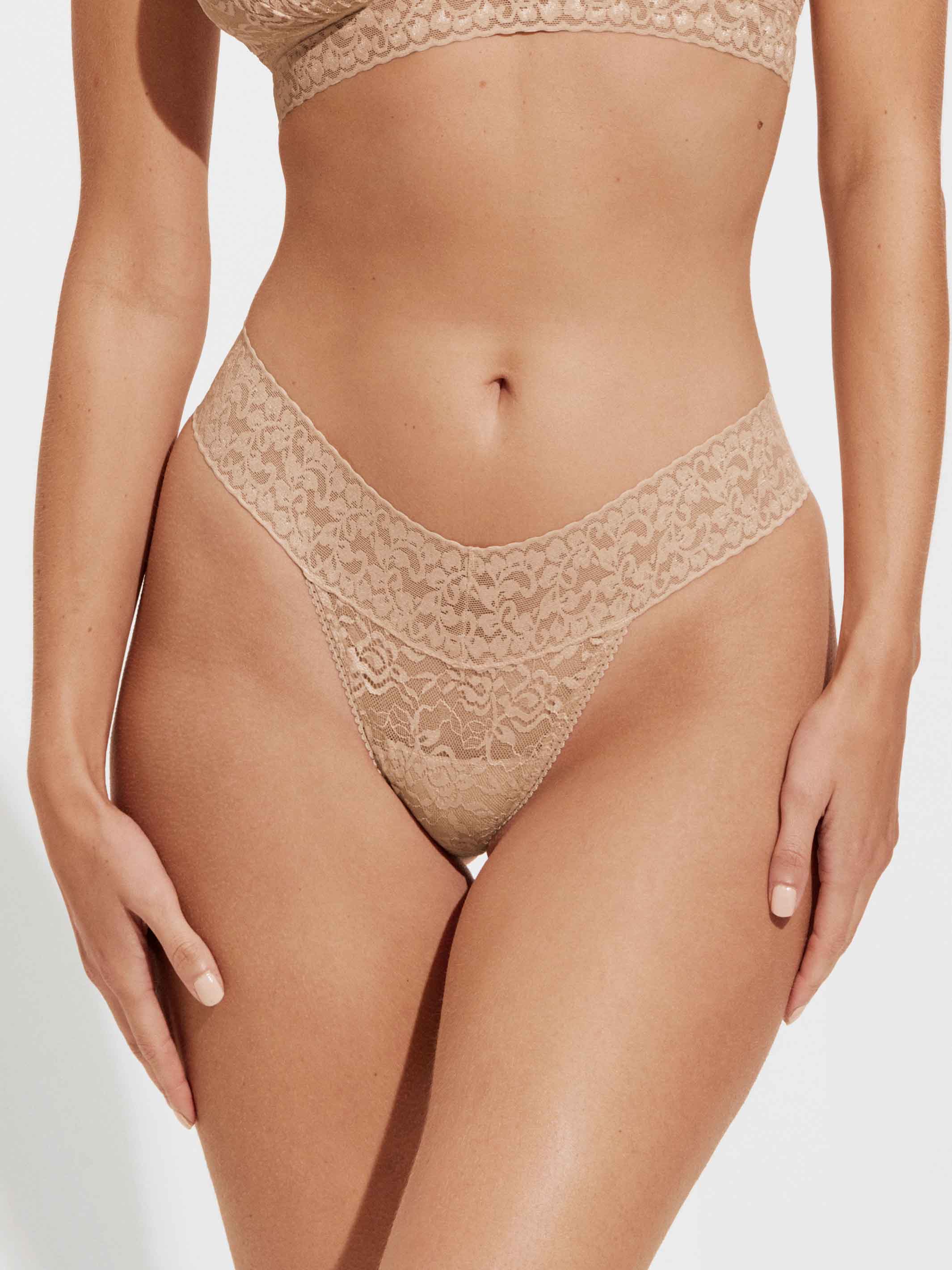 3 Pack Lace Thong - Sand