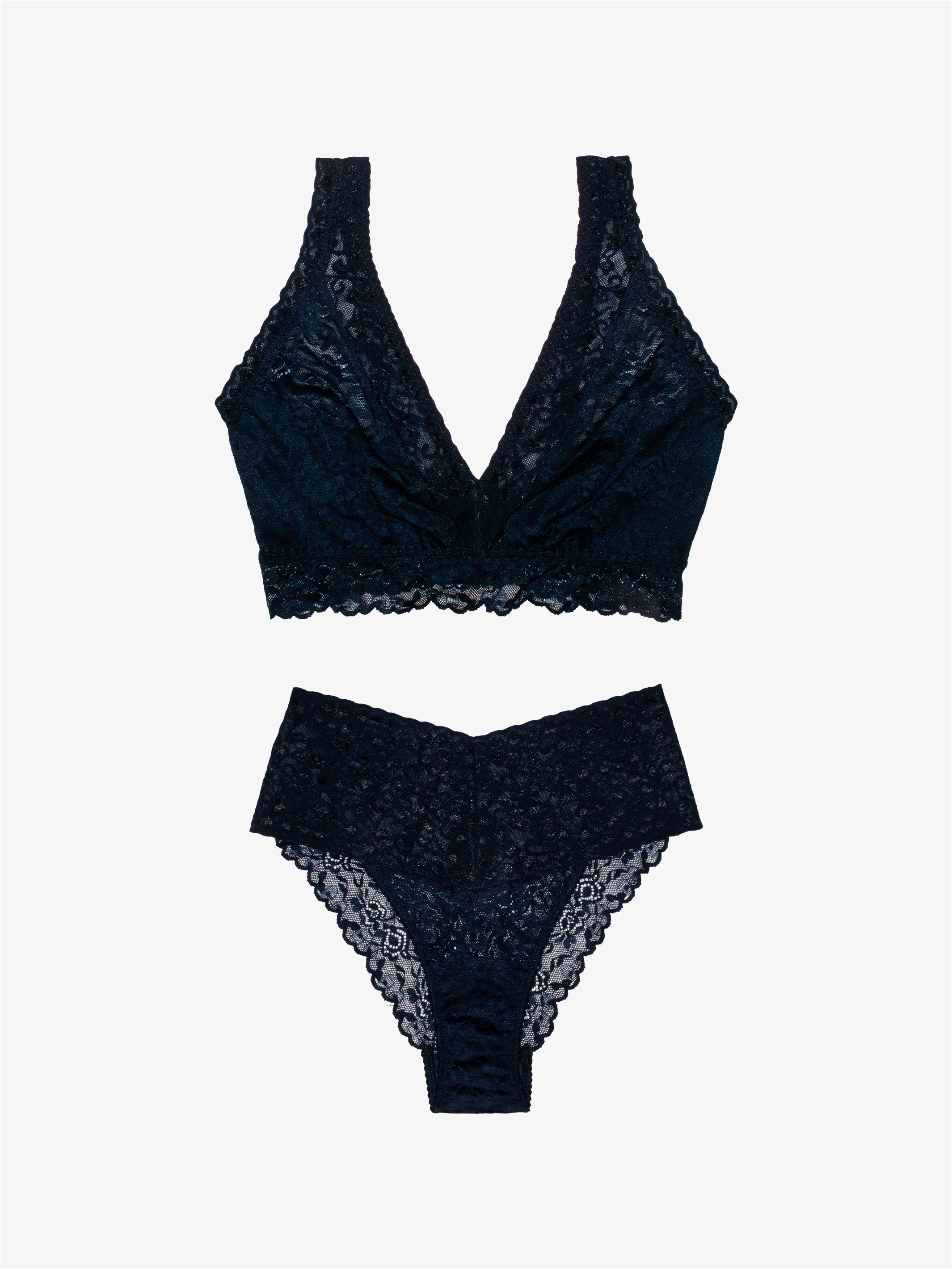 High Waist Brazilian + Curvy Lace Bralette - Midnight Saga