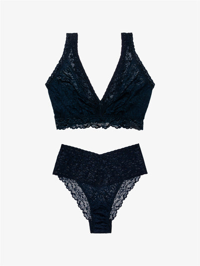High Waist Brazilian + Curvy Lace Bralette - Midnight Saga