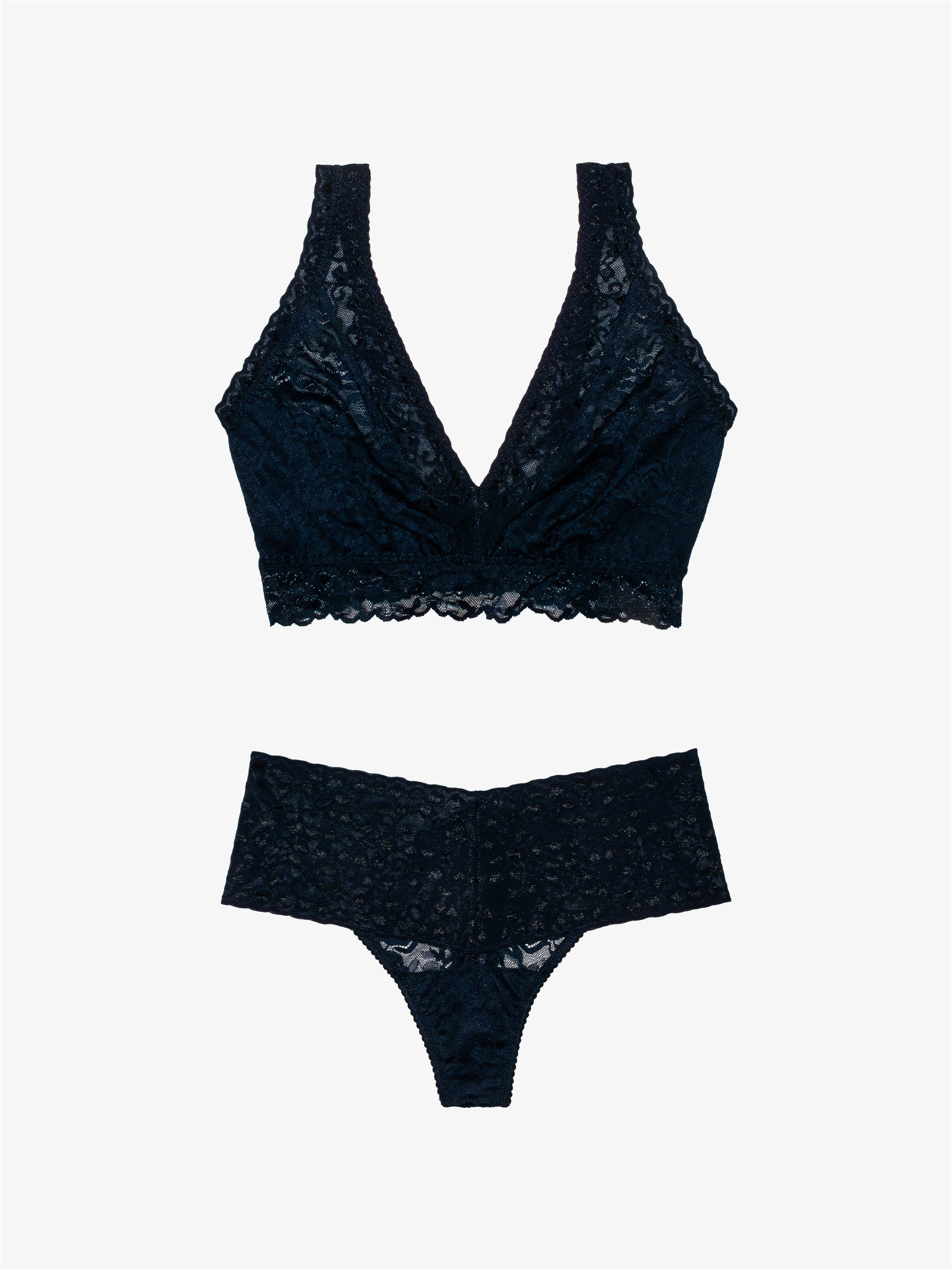 High Waist Thong + Curvy Lace Bralette - Midnight Saga