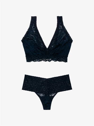 High Waist Thong + Curvy Lace Bralette - Midnight Saga