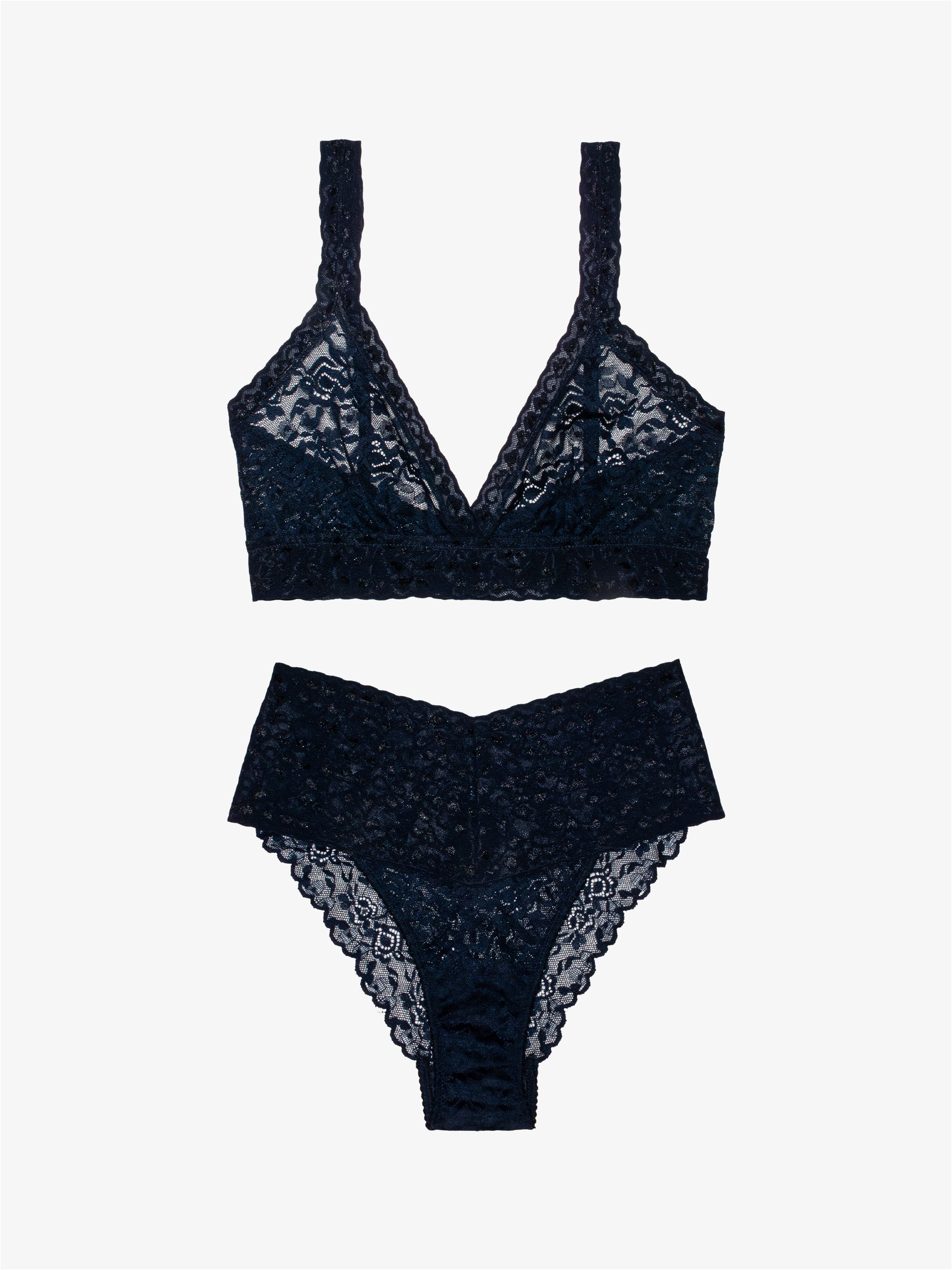 High Waist Brazilian + Lace Bralette - Midnight Saga