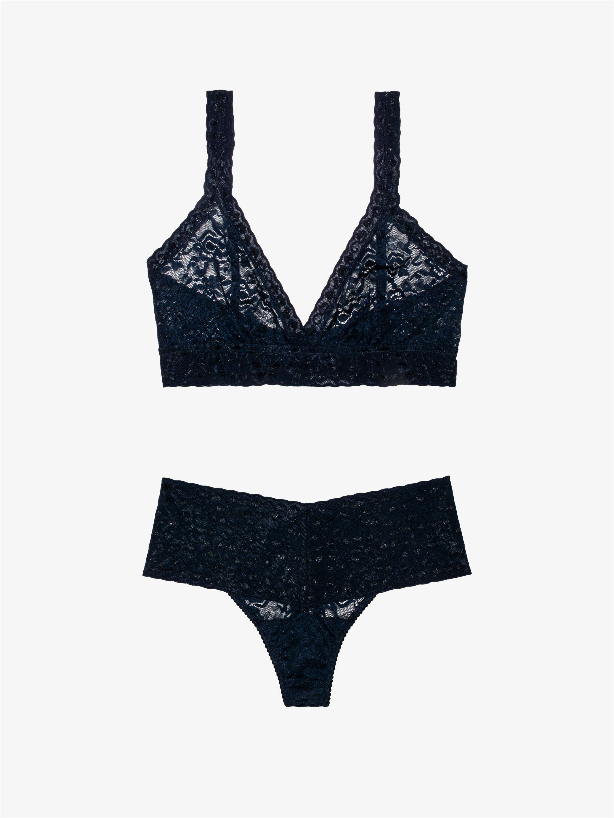 High Waist Thong + Lace Bralette - Midnight Saga