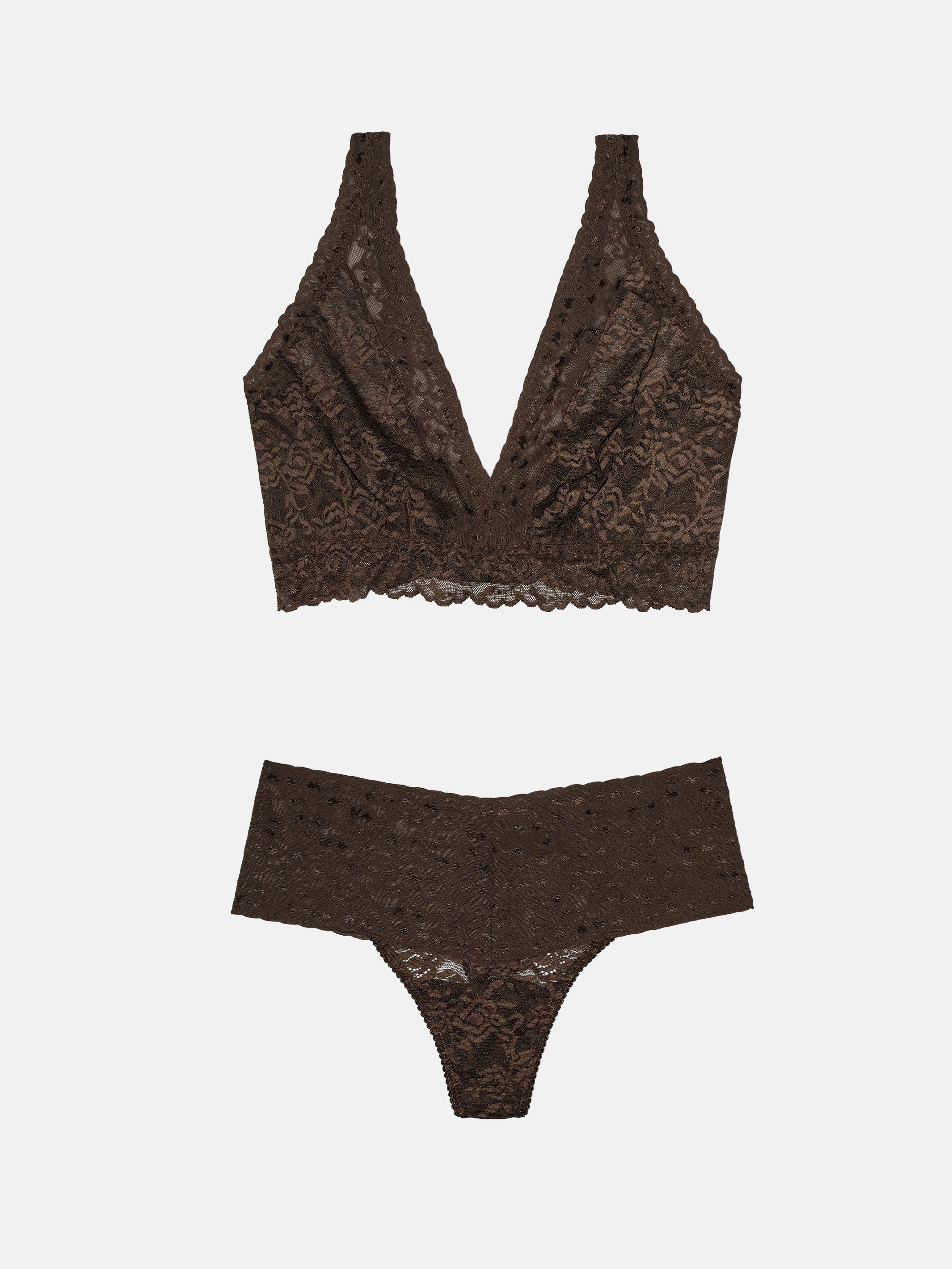 High Waist Thong + Curvy Lace Bralette - Umber