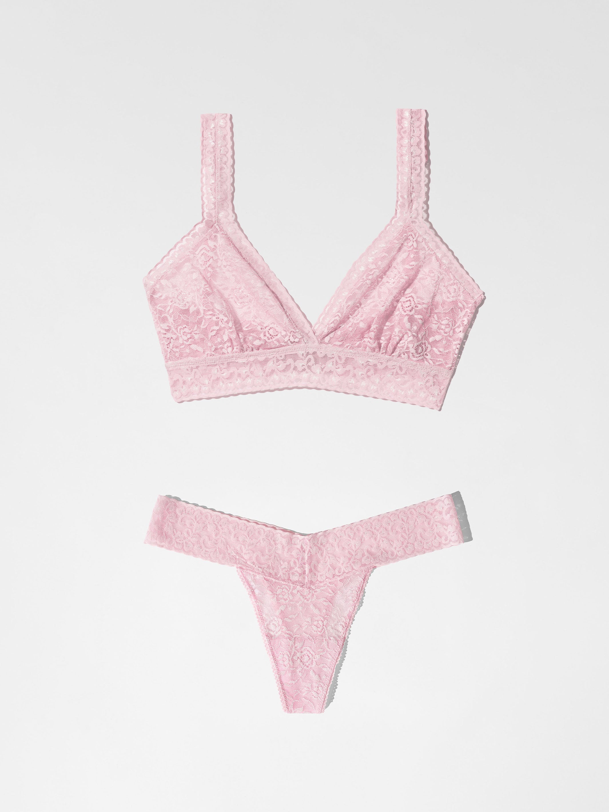 Lace Thong + Lace Bralette - Candy Pink