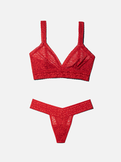 Lace Thong + Lace Bralette - Haute Red