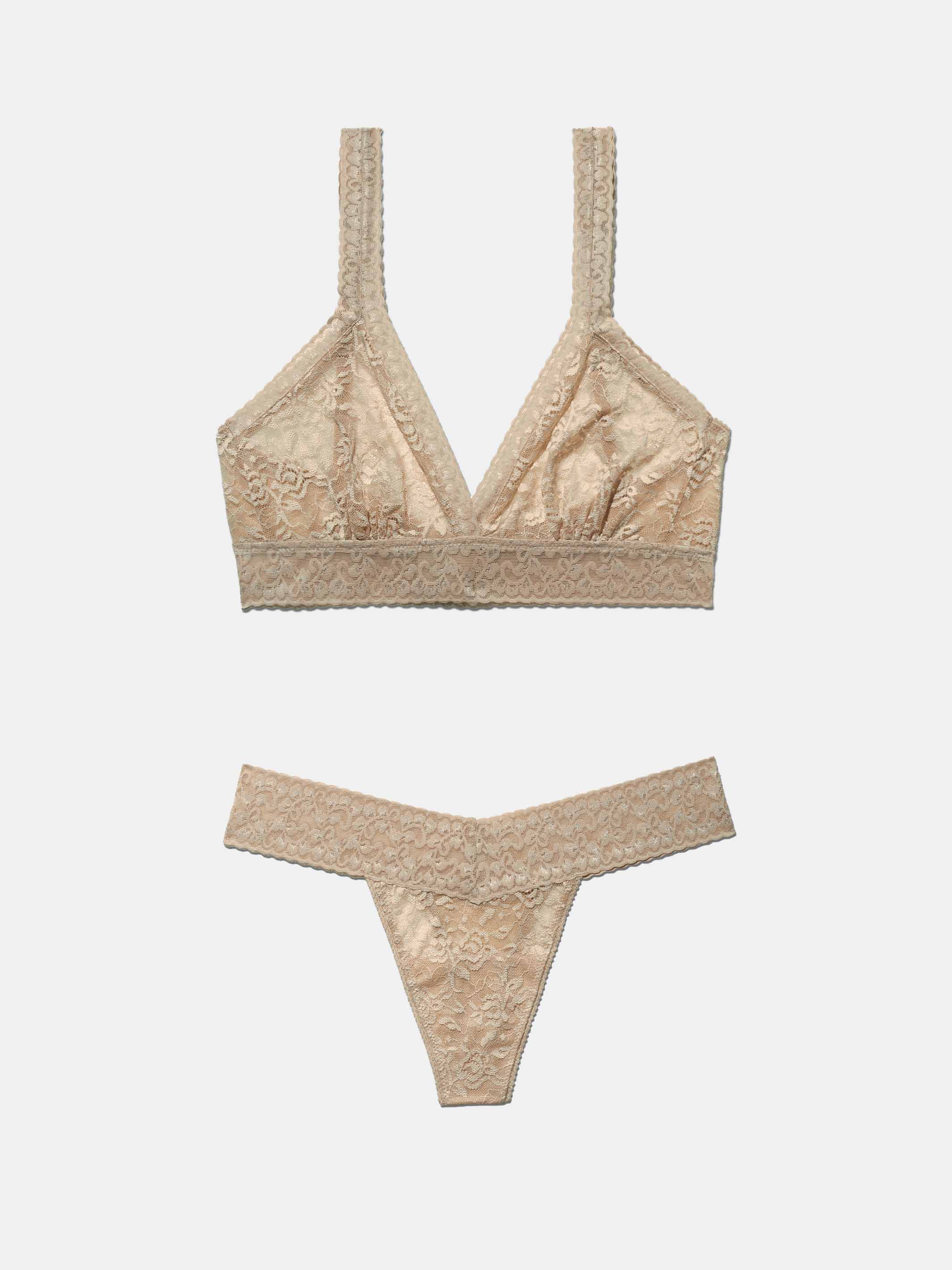 Lace Thong + Lace Bralette - Sand