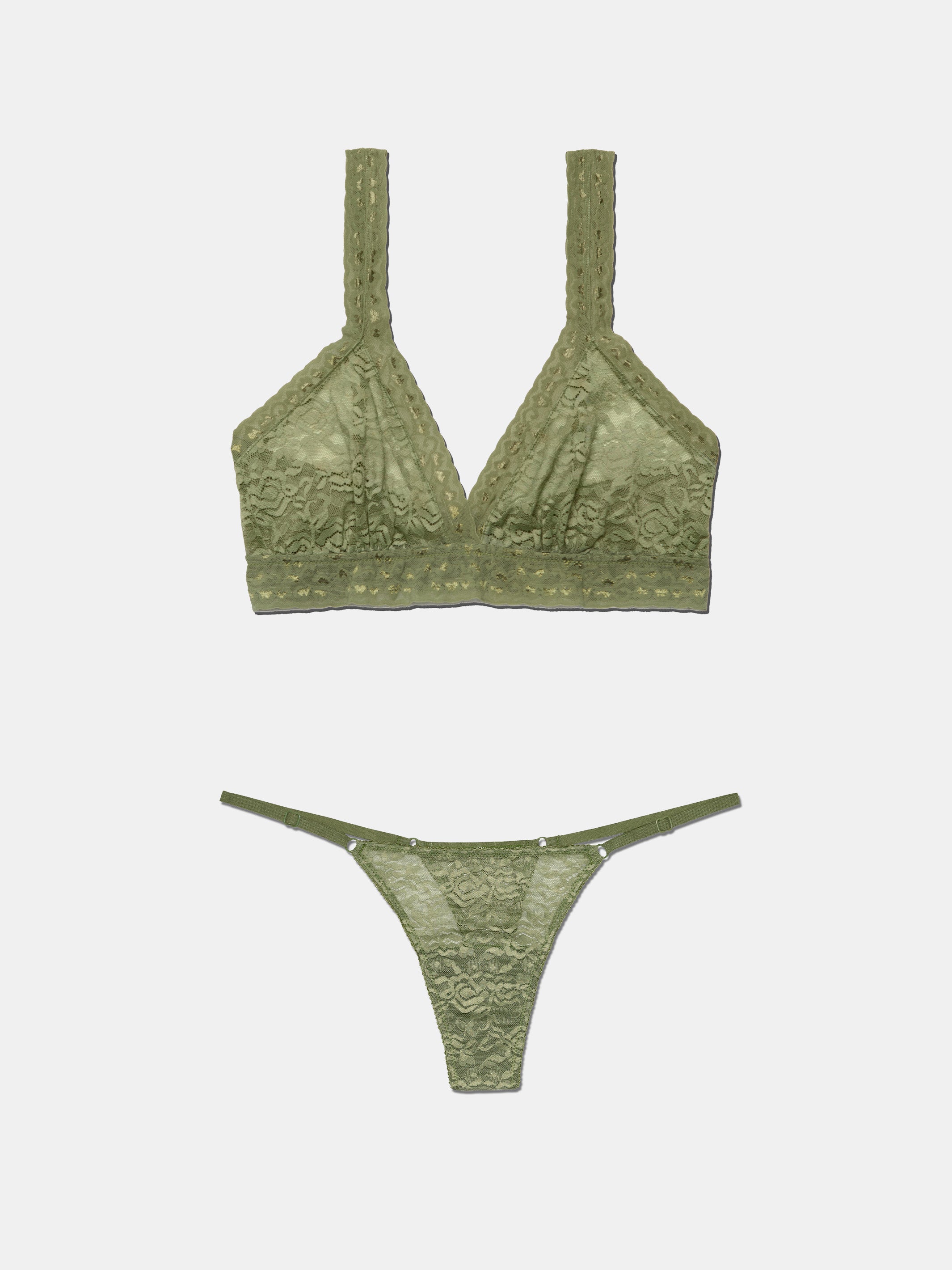 G String + Lace Bralette - Olive Essence