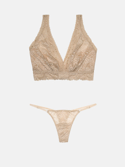 G String + Curvy Lace Bralette - Dune