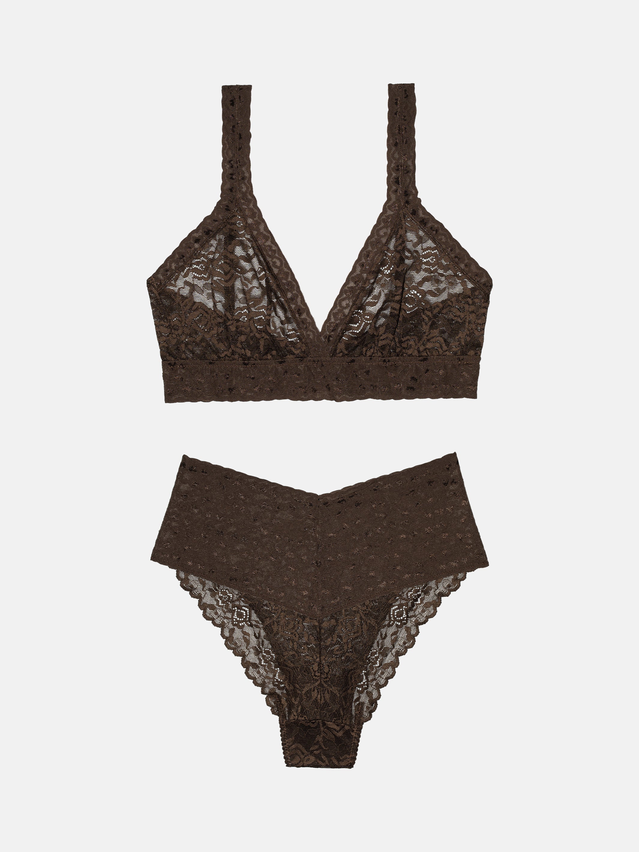 High Waist Brazilian + Lace Bralette - Umber