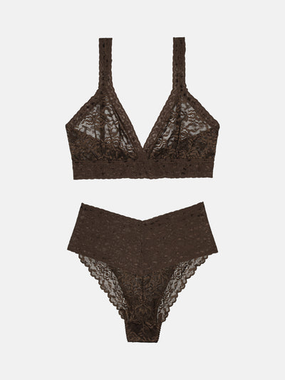 High Waist Brazilian + Lace Bralette - Umber