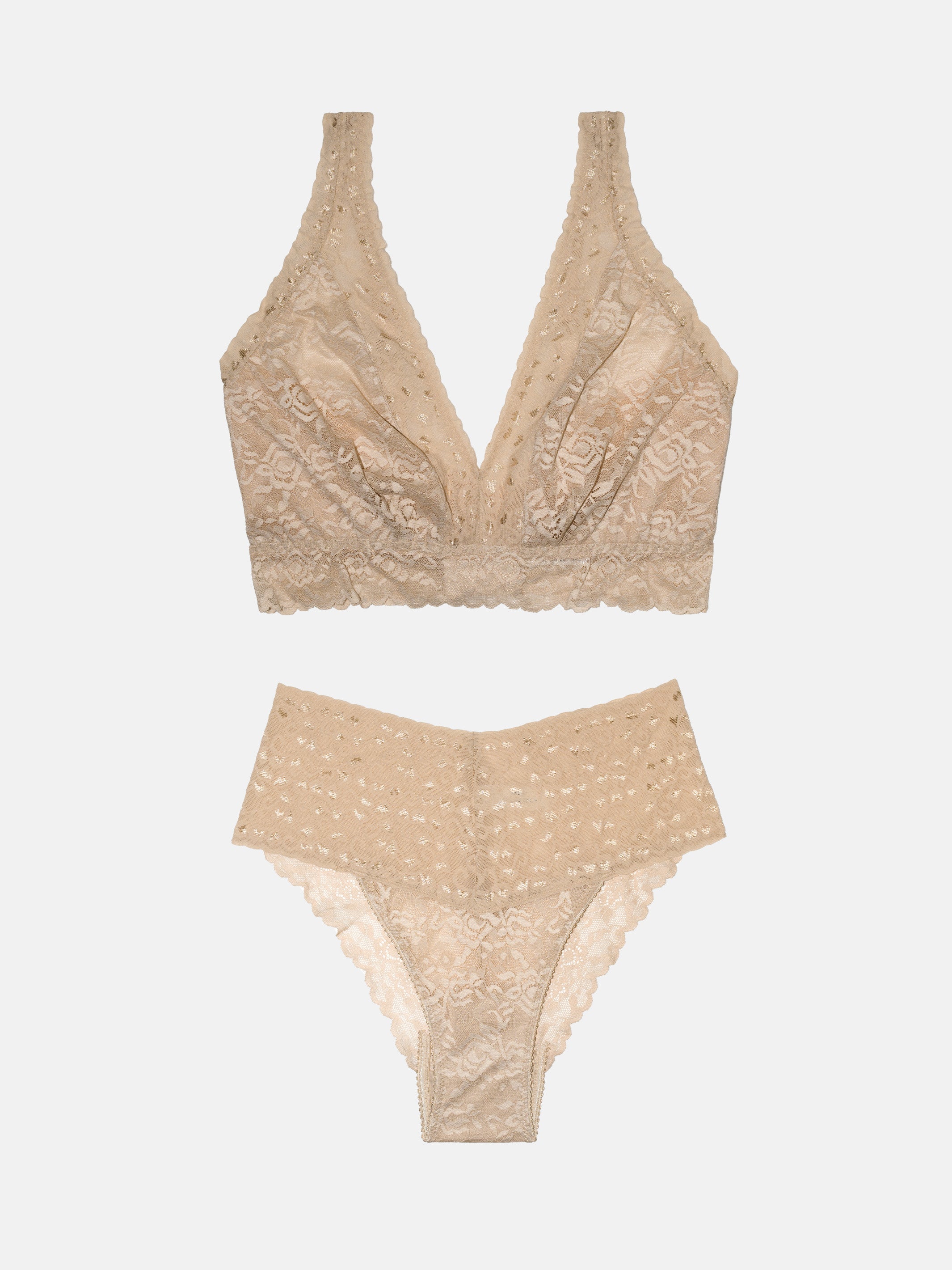 High Waist Brazilian + Curvy Lace Bralette - Dune