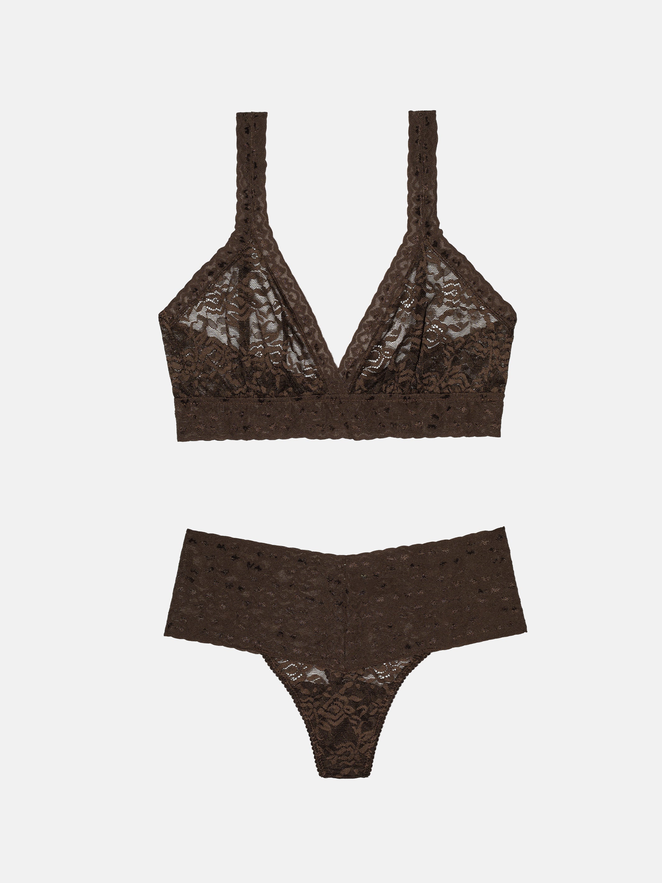 High Waist Thong + Lace Bralette - Umber