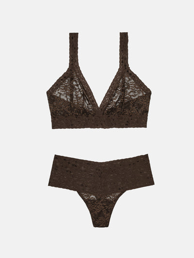 High Waist Thong + Lace Bralette - Umber