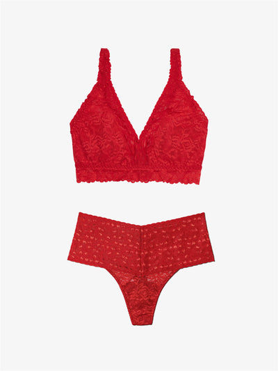 High Waist Thong + Curvy Lace Bralette - Love