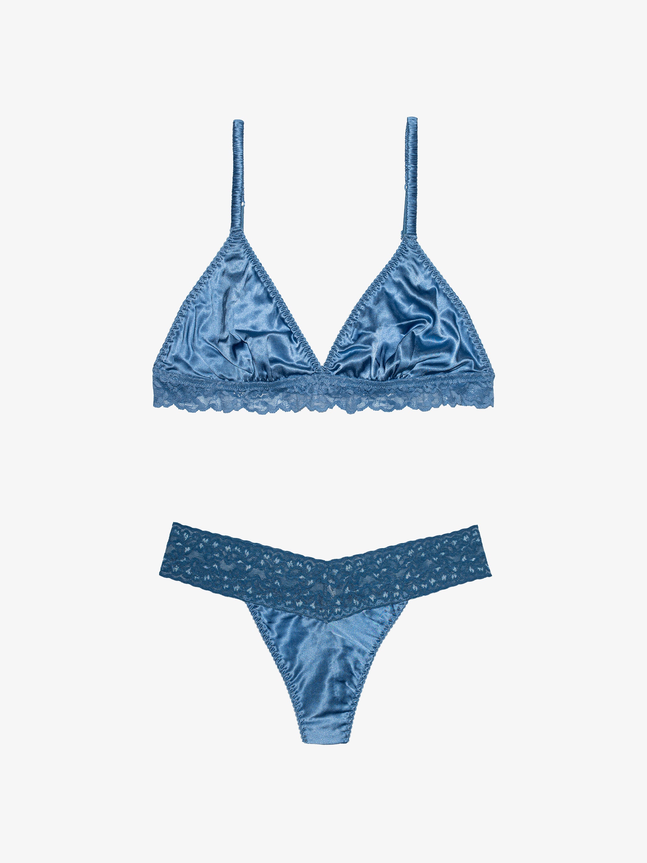 Silk Lace Thong + Scrunched Silk Bralette - Ice Queen