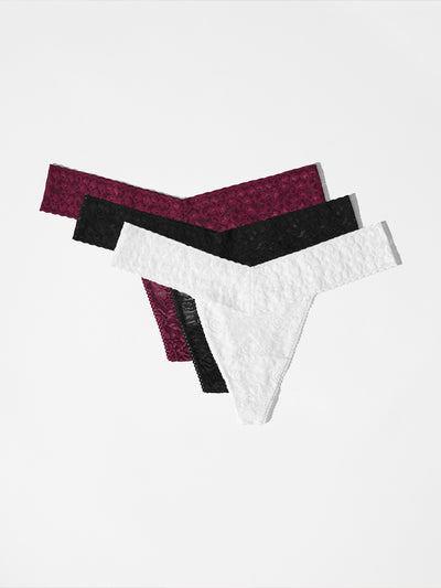 Gift Box Lace Thong - Red, White, Black