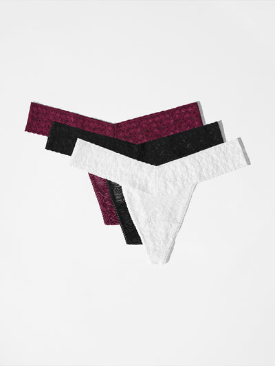 Gift box 3 Pack Lace Thong - Black, Red, White