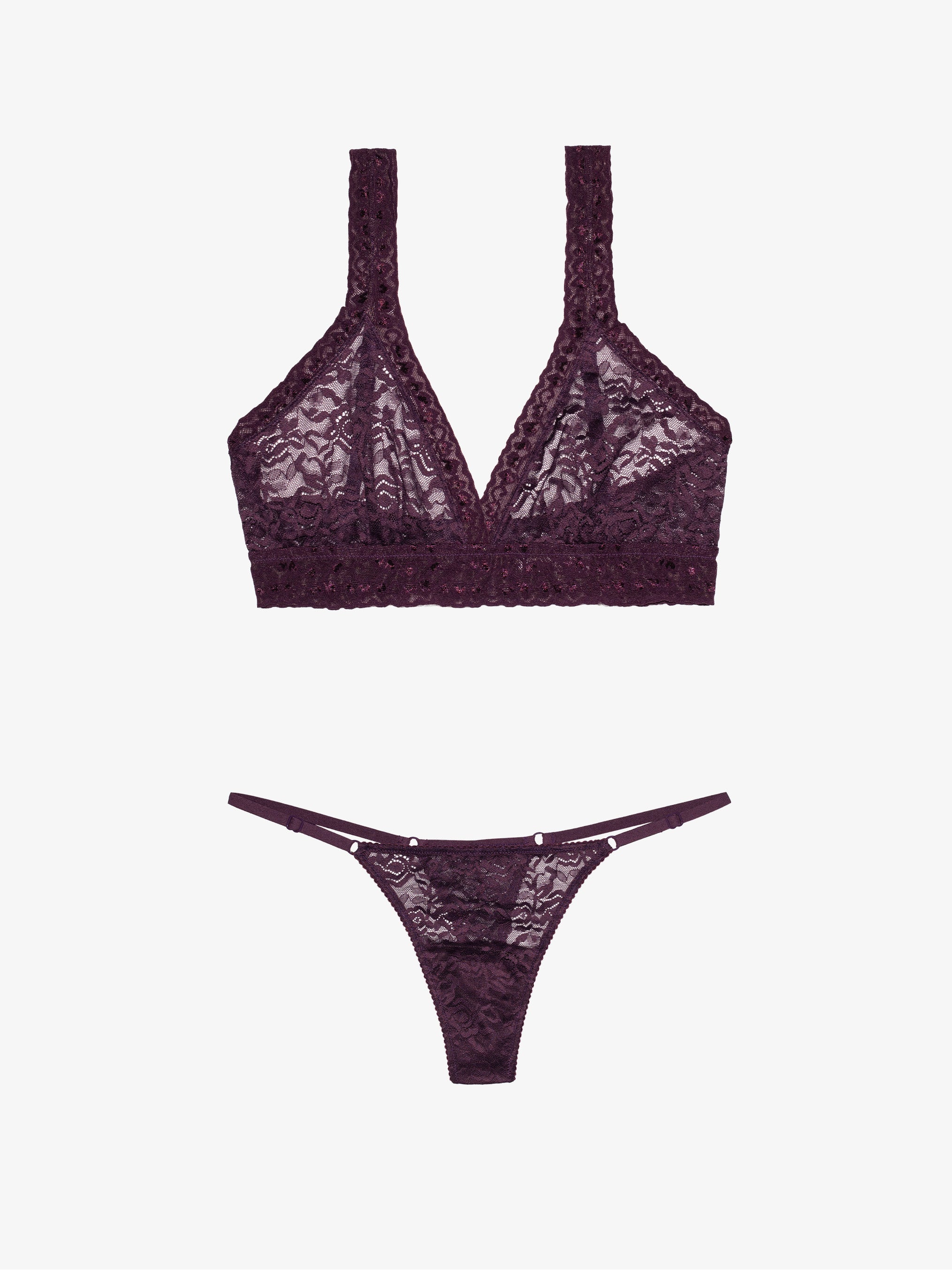 G String + Lace Bralette - Italian Plum