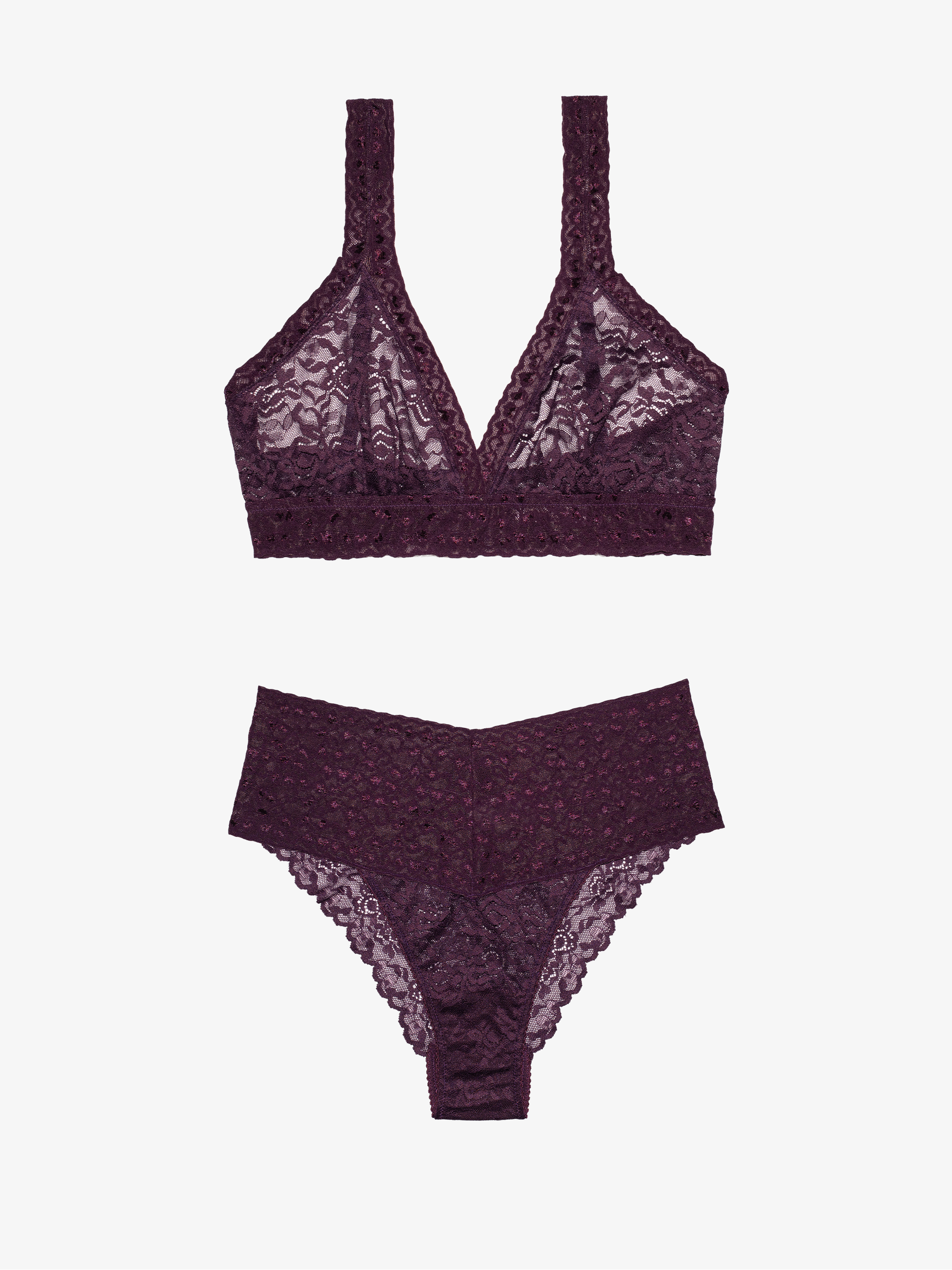 High Waist Brazilian + Lace Bralette - Italian Plum