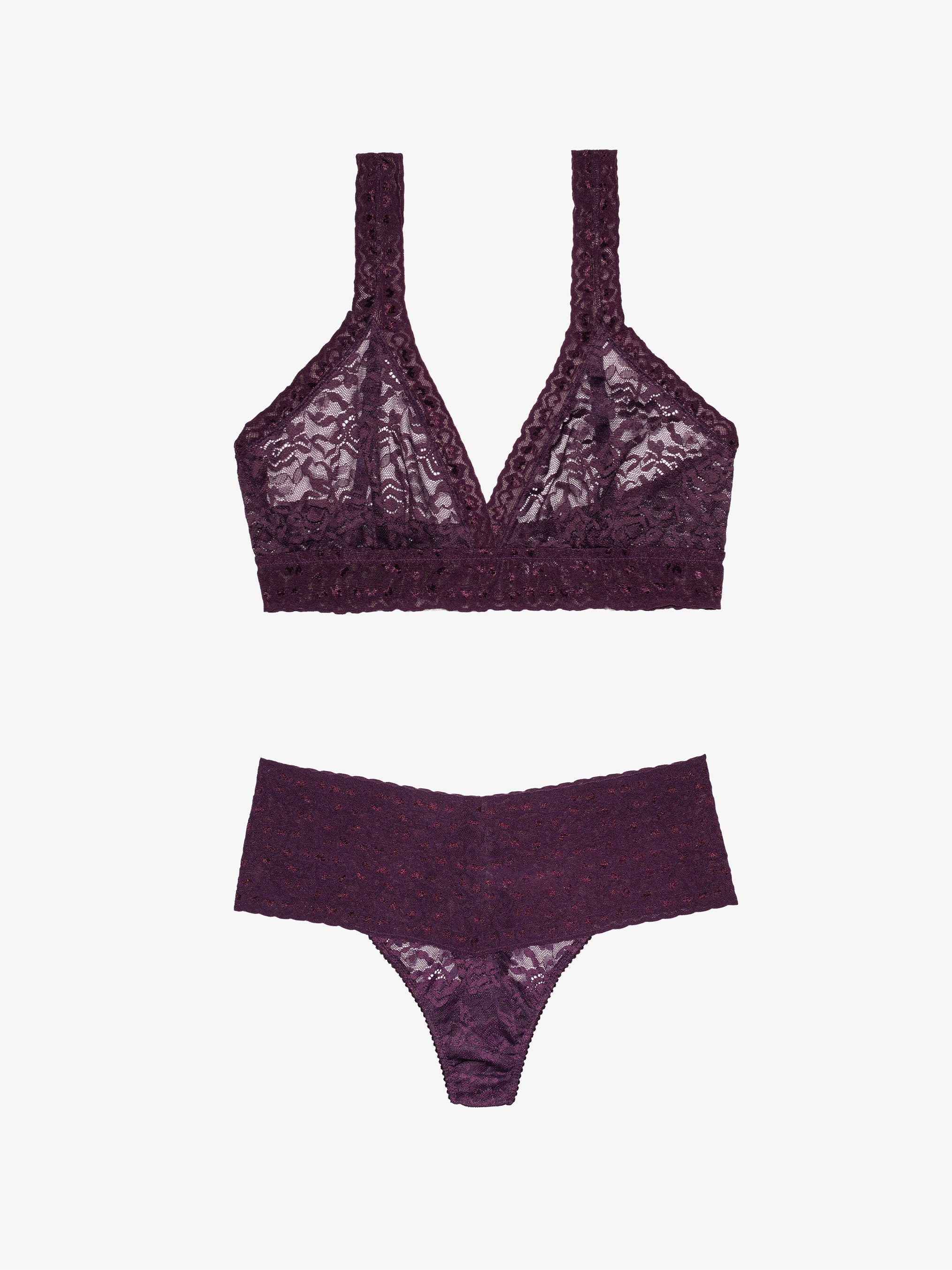 High Waist Thong + Lace Bralette - Italian Plum