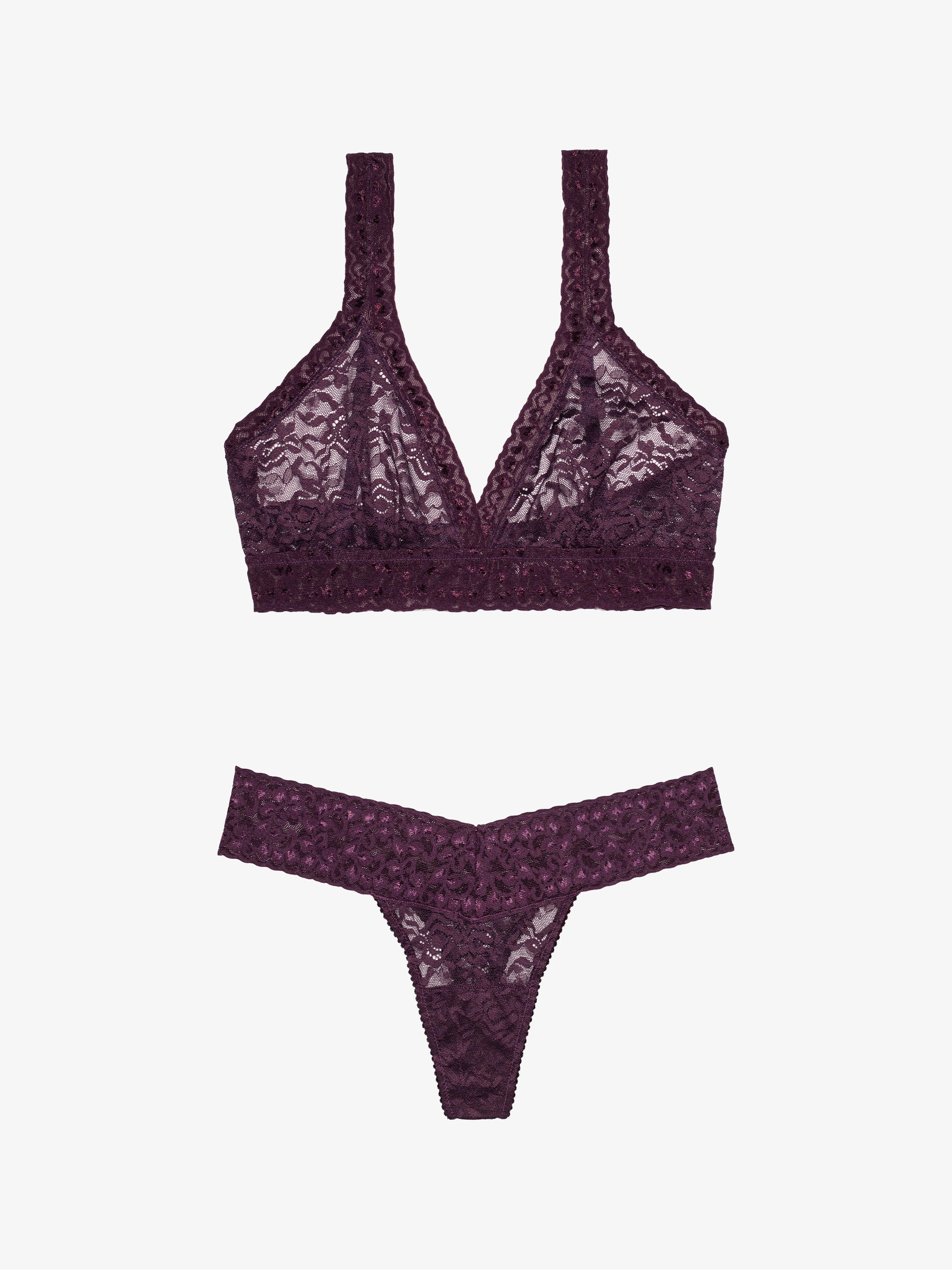 Lace Thong + Lace Bralette - Italian Plum