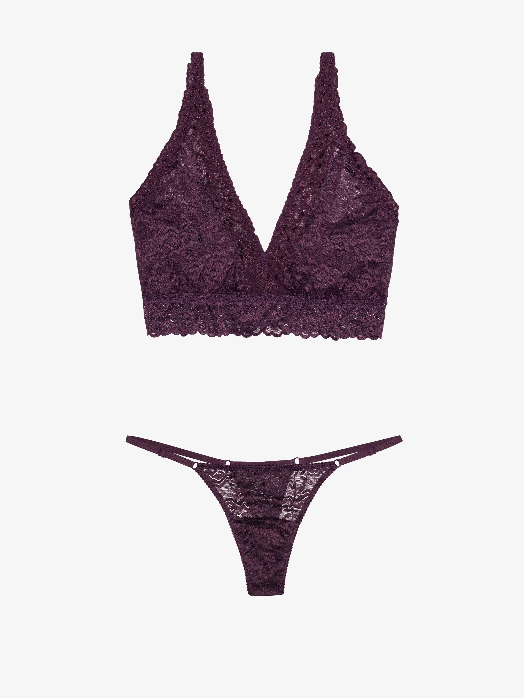 G String + Curvy Lace Bralette - Italian Plum