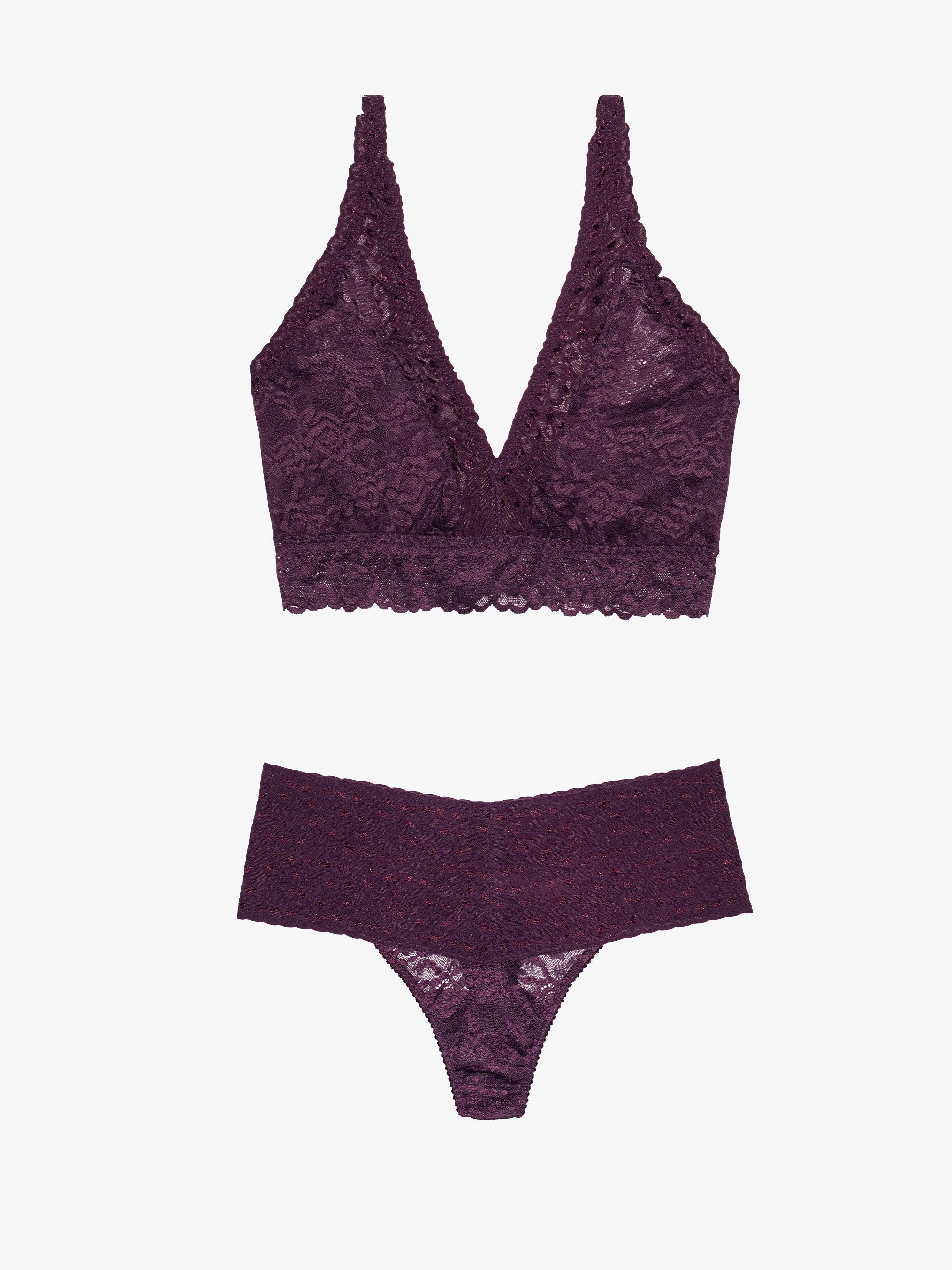 High Waist Thong + Curvy Lace Bralette - Italian Plum