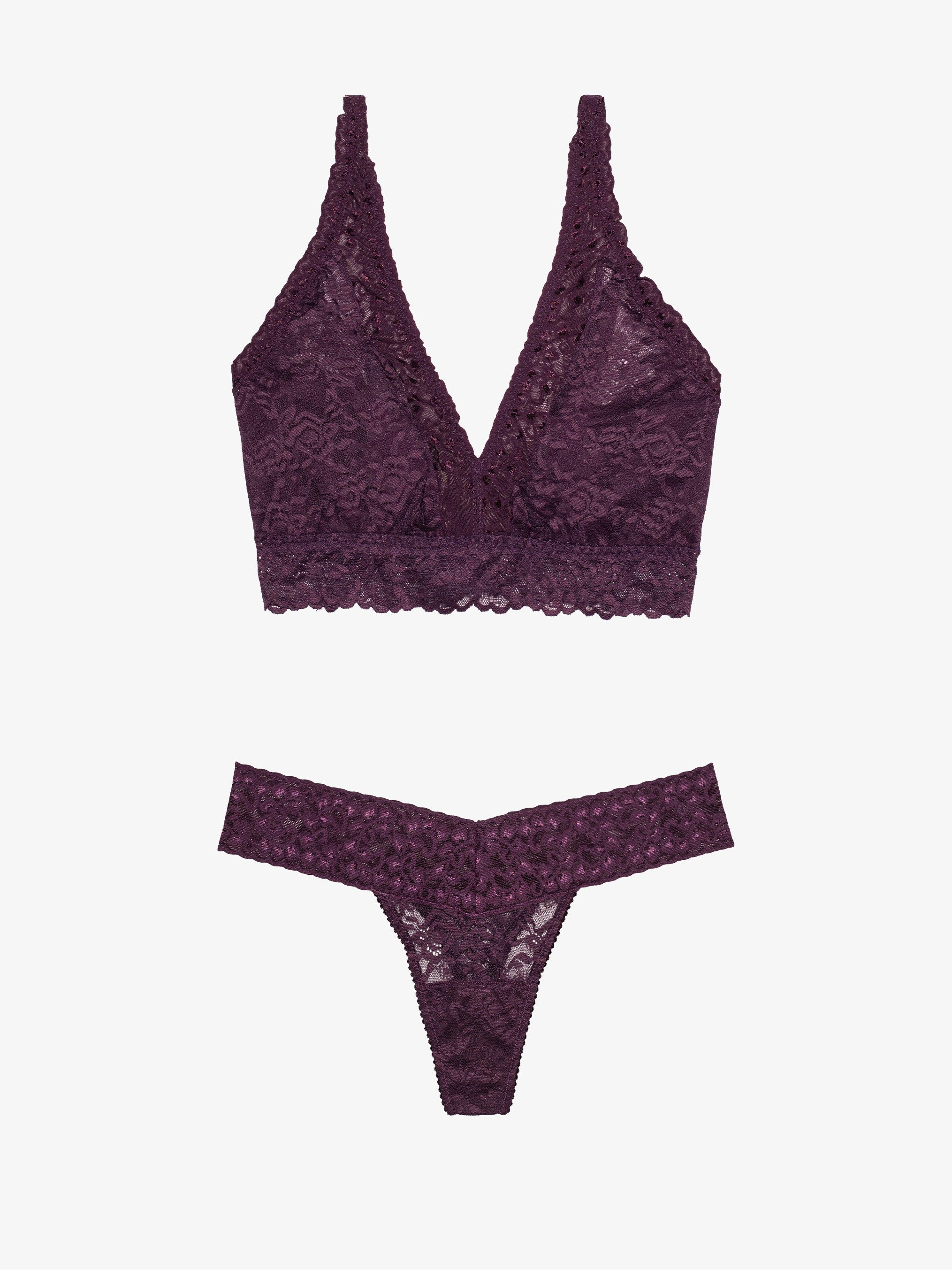 Lace Thong + Curvy Lace Bralette - Italian Plum
