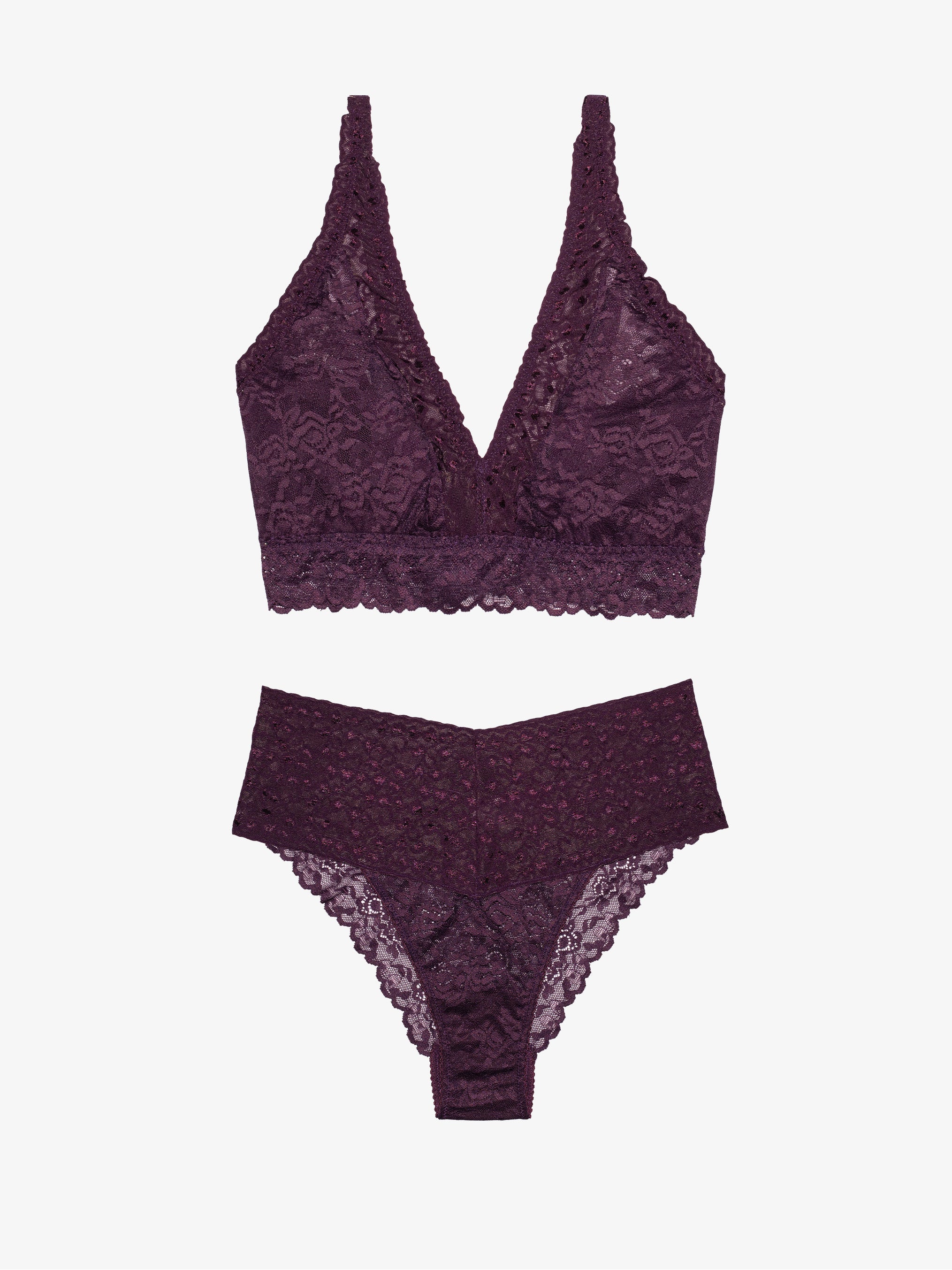 High Waist Brazilian + Curvy Lace Bralette - Italian Plum
