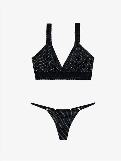 Silk G String + Silk Bralette - Polka
