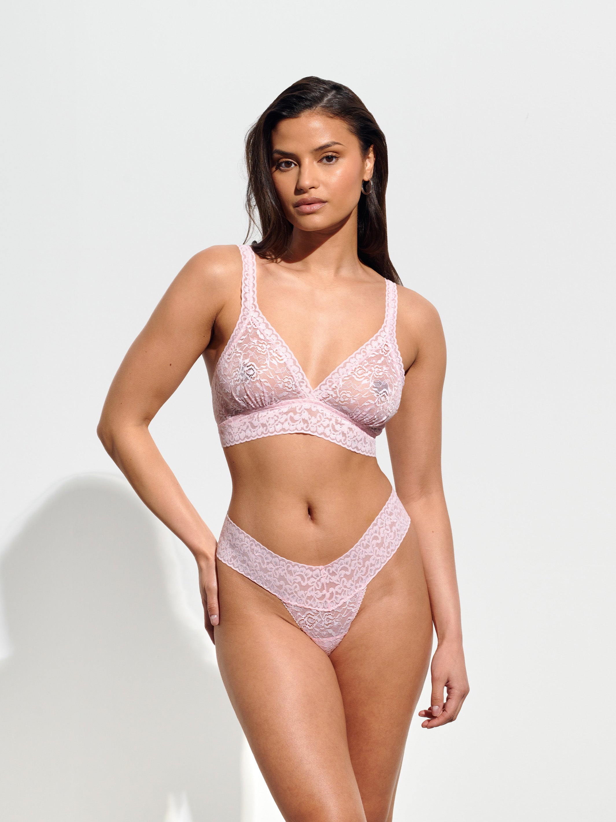 Lace Thong + Lace Bralette - Candy Pink